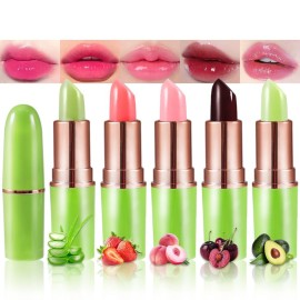 BINGBRUSH Peach Color Changing Lipstick,Moisturizer Long Lasting Lip Care Lip Balm Magic Lip Gloss Lip Tint Stain Gloss Set for Women(5 Pcs-01Aloe+02Strawberry+09Peach+04Red Cherry+10Avocado)