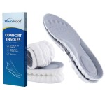 VivoFoot 2 Pair Foam Insoles, 4D Cloud Soles, Anti-Fatigue Pain Relief Work Sports Running Comfort Shoe Inserts, Trim to Fit Replacement Pads for Men Women (Men 7-11, Grey)