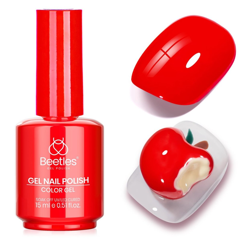 Beetles Red Gel Nail Polish - 15ml Classic Bright Red Soak Off UV LED Gel Polish Same Color Bottle for Salon DIY Manicure Gift for Women