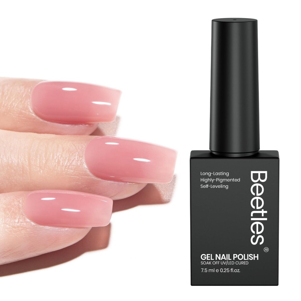 Beetles Nude Pink Gel Nail Polish - Muted Bloom Clear Pink, Natural Jelly Gel Polish, Sheer Translucent Colors, Nail Concealer Soak Off UV French Nail Art Manicure Gift for Women 7.5ML