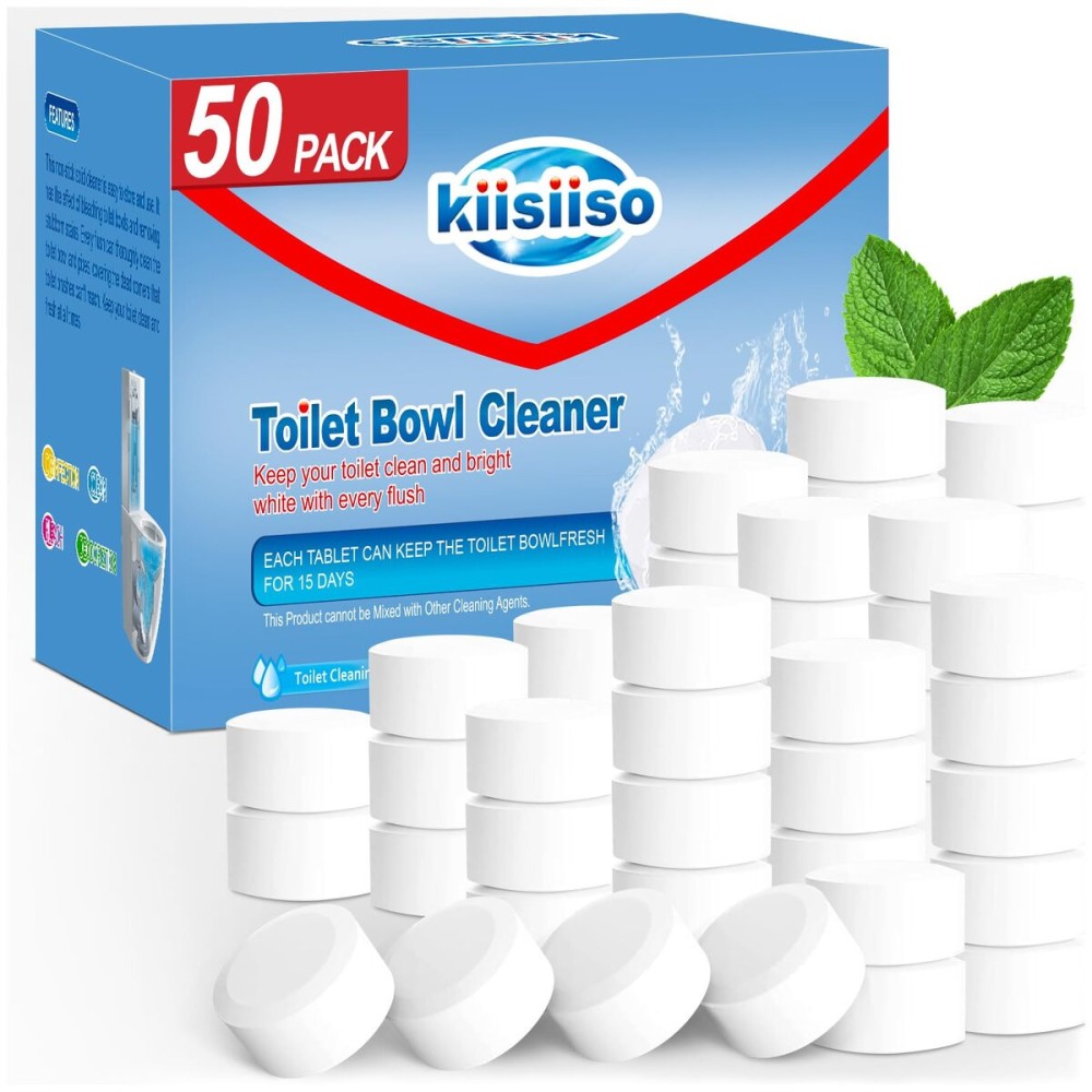 KIISIISO Toilet Bowl Cleaner Tablets 50 PACK, Automatic Bleach Toilet Tank Cleaners, Bathroom Long-Lasting Freshness, Slow-Releasing Powerful Deodorizing & Descaling