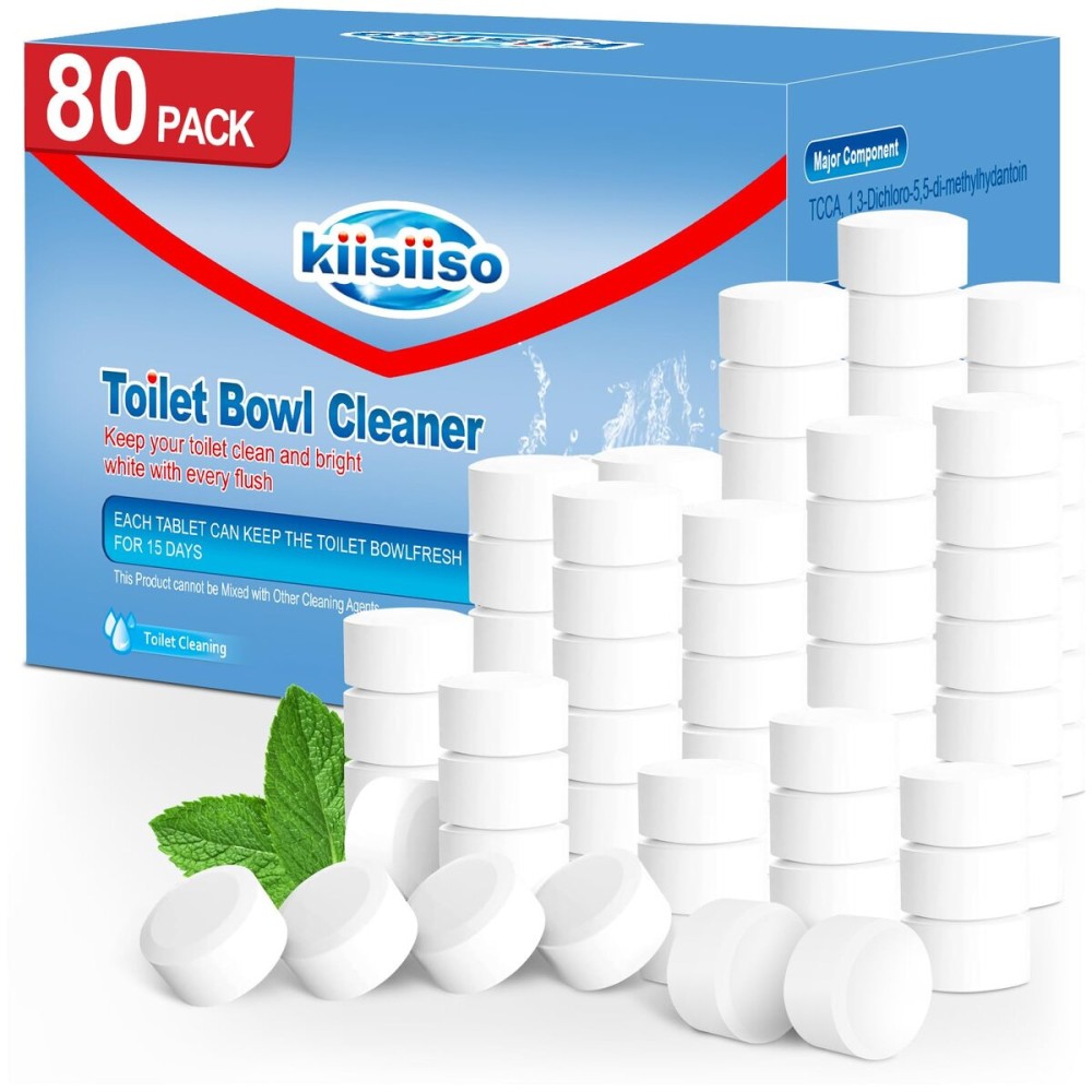 KIISIISO Toilet Bowl Cleaner Tablets 80 PACK, Automatic Bleach Toilet Tank Cleaners, Bathroom Long-Lasting Freshness, Slow-Releasing Powerful Deodorizing & Descaling