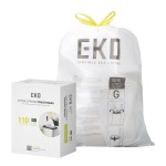 EKO 21 Gallon / 50-90 Liter,110 CountDrawstring Trash Bags, Extra-Strong Unscented Garbage Bags, Easy-Dispense Roll for Kitchen & Household Use, Resists Tears, Leaks and Punctures, Code G, White