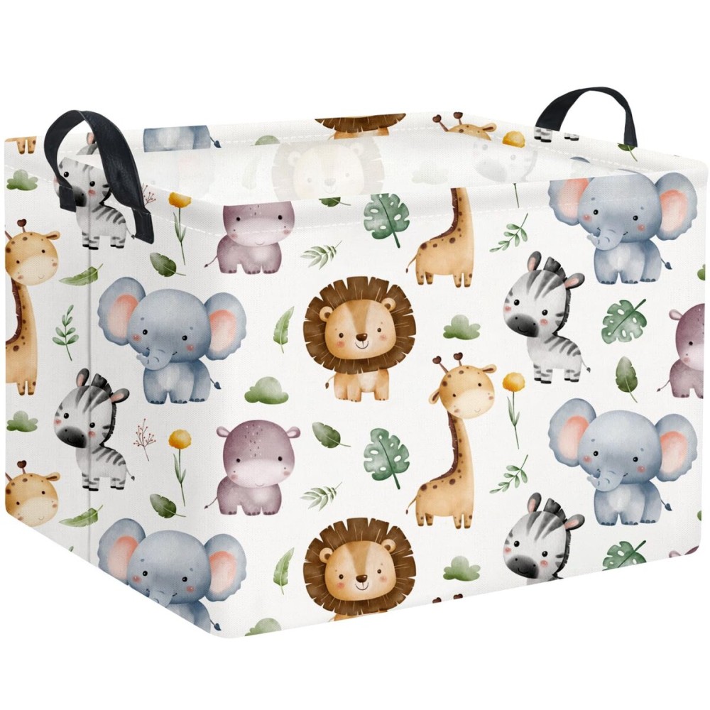 HIYAGON Rectangular Woodland Animal Basket Baby Storage Basket Storage Bin Organizer Box Animal Room Decor(Animal Basket)
