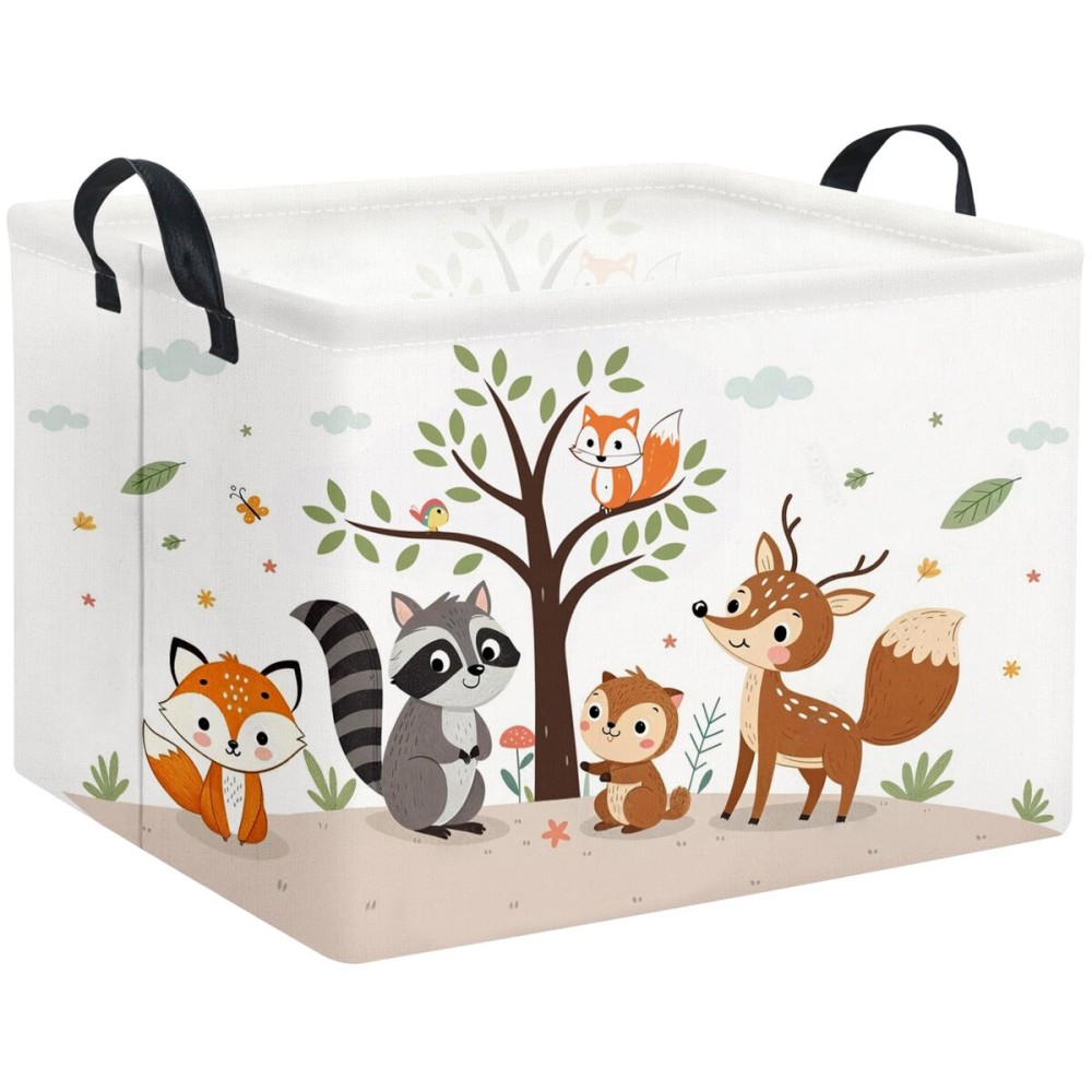 HIYAGON Rectangular Woodland Animal Basket Kids Baby Storage Basket Storage Bin Organizer Box Animal Room Decor(Spring Animal)