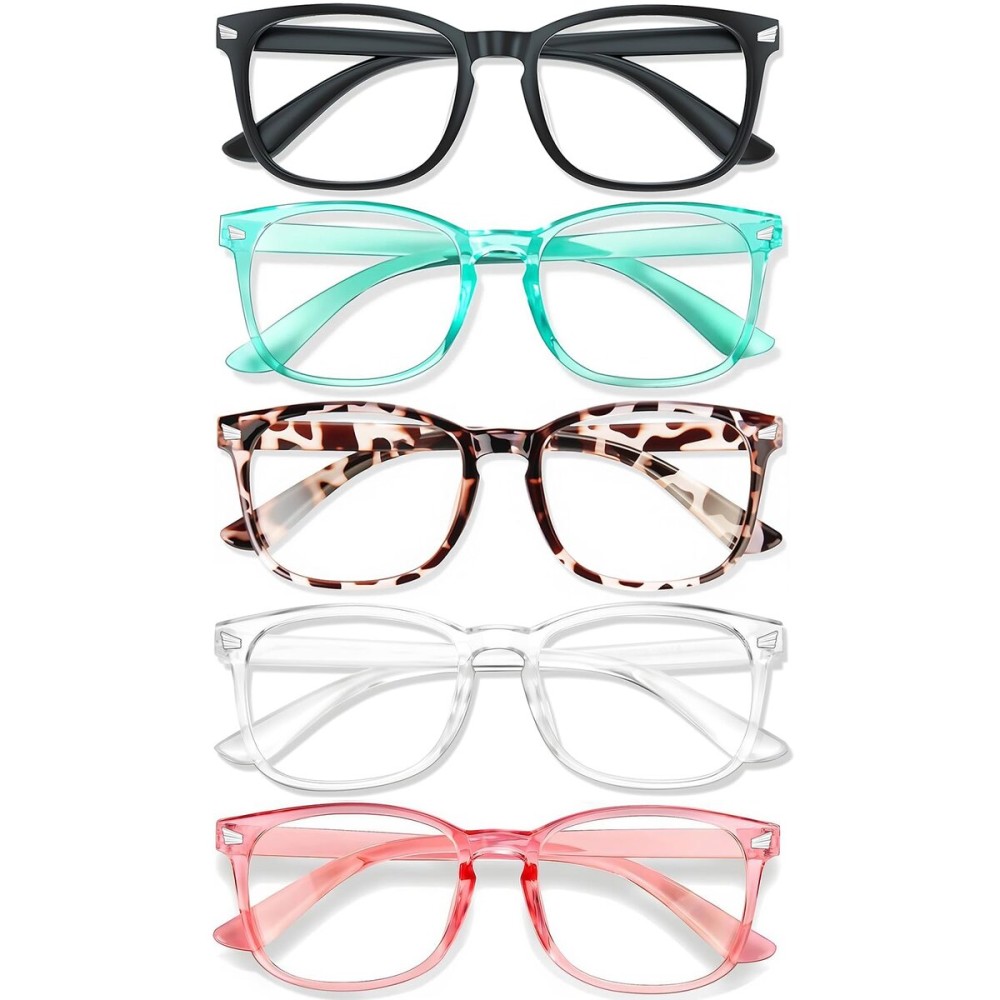 WINTOO Blue Light Glasses for Woman Men | 99% Blue Light Blocking Glasses for Computer Gaming TV Phone Screen Square Frame | Anti Eyestrain & UV Glare Protection - 5 Pair