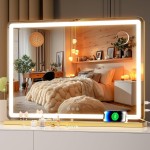 Hasipu Vanity Mirror with Lights, 27.6 x 20 LED Makeup Mirror, Lighted Makeup Mirror with Dimmable 3 Modes, Touch Screen Control Vanity Mirror Round Gold