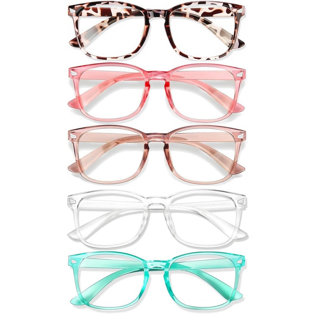 WINTOO Blue Light Glasses for Woman Men | 99% Blue Light Blocking Glasses for Computer Gaming TV Phone Screen Square Frame | Anti Eyestrain & UV Glare Protection - 5 Pair