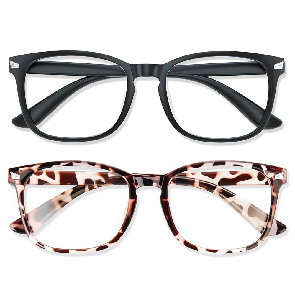 WINTOO Blue Light Glasses for Woman Men | 99% Blue Light Blocking Glasses for Computer Gaming TV Phone Screen Square Frame | Anti Eyestrain & UV Glare Protection - 2 Pair