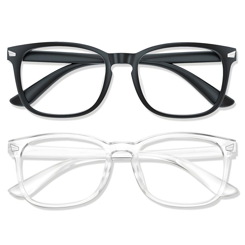 WINTOO Blue Light Glasses for Woman Men | 99% Blue Light Blocking Glasses for Computer Gaming TV Phone Screen Square Frame | Anti Eyestrain & UV Glare Protection - 2 Pair