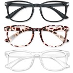 WINTOO Blue Light Glasses for Woman Men | 99% Blue Light Blocking Glasses for Computer Gaming TV Phone Screen Square Frame | Anti Eyestrain & UV Glare Protection - 3 Pair