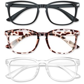 WINTOO Blue Light Glasses for Woman Men | 99% Blue Light Blocking Glasses for Computer Gaming TV Phone Screen Square Frame | Anti Eyestrain & UV Glare Protection - 3 Pair