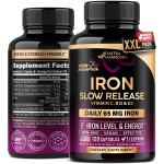 Iron Supplement for Women - Iron 65mg (Ferrous Sulfate 325mg) - Stomach Friendly | Slow Release Iron | High Absorption - Vitamins C, D3, B6, B12 & Folate - Iron Level & Energy Support - 120 Capsules