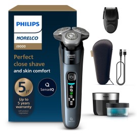 Philips Norelco Shaver i9000, Wet & Dry Electric Shaver, Taubenblau, SenseIQ Technology, Triple Lift & Cut System, 360 Rotating Dual SteelPrecision Precision Blades, Beard Styler, Model X9001/91