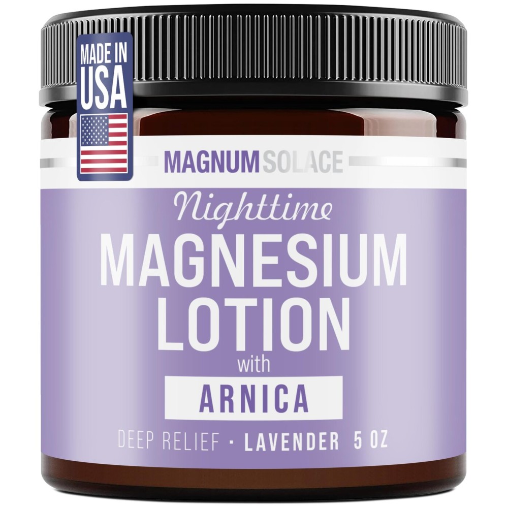 Magnum Solace Nighttime Magnesium Lotion with Arnica - Soothing Relief & Relaxation, Highly Concentrated Magnesium for Muscles & Joints - Apply to Legs or Feet Before Bed - Skin-Friendly