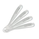 BEABA Baby\'s First Foods Spoon Set, Original Silicone Baby Spoons, 4 Pack, BPA Lead & Phthalate Free, Gray