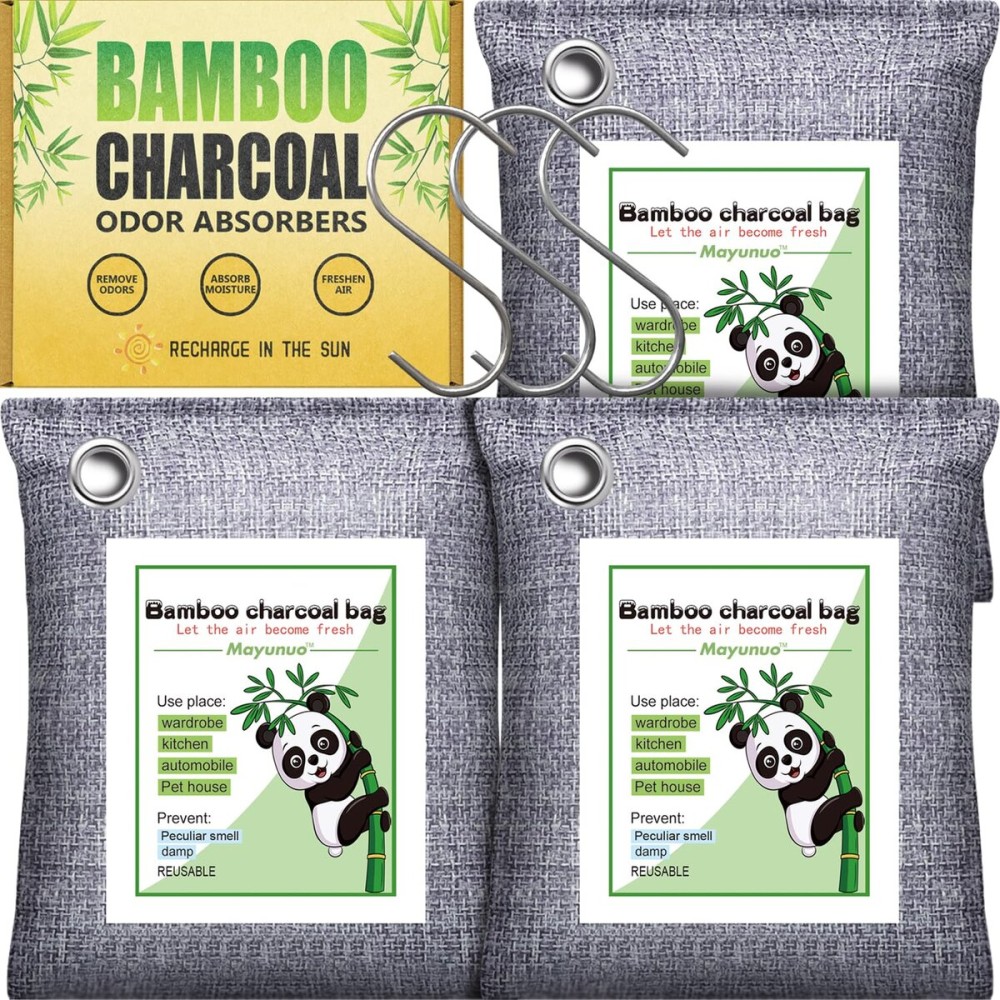 Mayunuo Activated Charcoal Odor Absorber for Strong Odor, Basement, Cars, Closets, Shoes, Smoke. 3 Pack Bamboo Charcoal Air Purifying Bags Deodorizer Odor Eliminator for Home