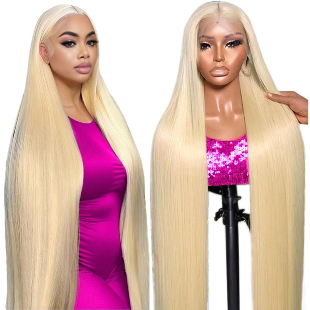 IUPin 32 Inch 613 13x6 Lace Front Wig Human Hair 220% Density Blonde Wig Human Hair Straight 613 HD Lace Frontal Wig Human Hair Transparent HD Lace Pre Plucked for Women