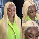 IUPin 613 13x6 Lace Front Wig Human Hair 220% Density Straight Blonde Wig Human Hair 613 HD Lace Frontal Wig Transparent HD Lace Pre Plucked with Baby Hair for Women 22 Inch