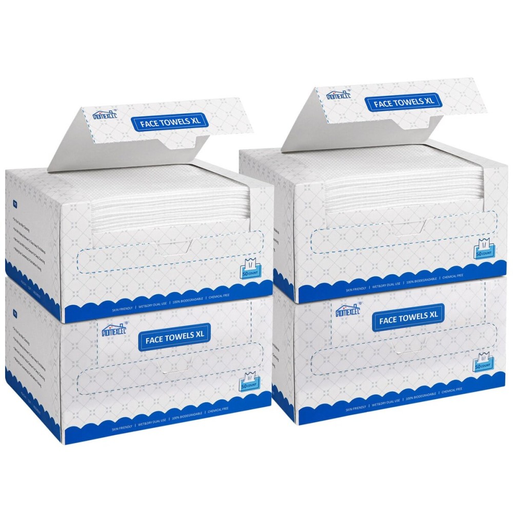 HOMEXCEL Face Towels 200 Count (4 Box), Disposable Makeup Remover Wipes, Super Soft Biodegradable Dry Facial Hand Clean Facial Towels Wash Cloth