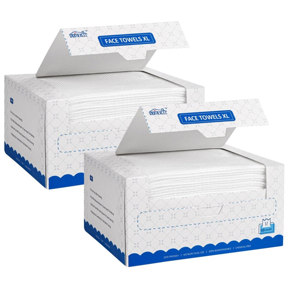 HOMEXCEL Face Towels 100 Count (2 Box), Disposable Makeup Remover Wipes, Super Soft Biodegradable Dry Facial Hand Clean Facial Towels Wash Cloth