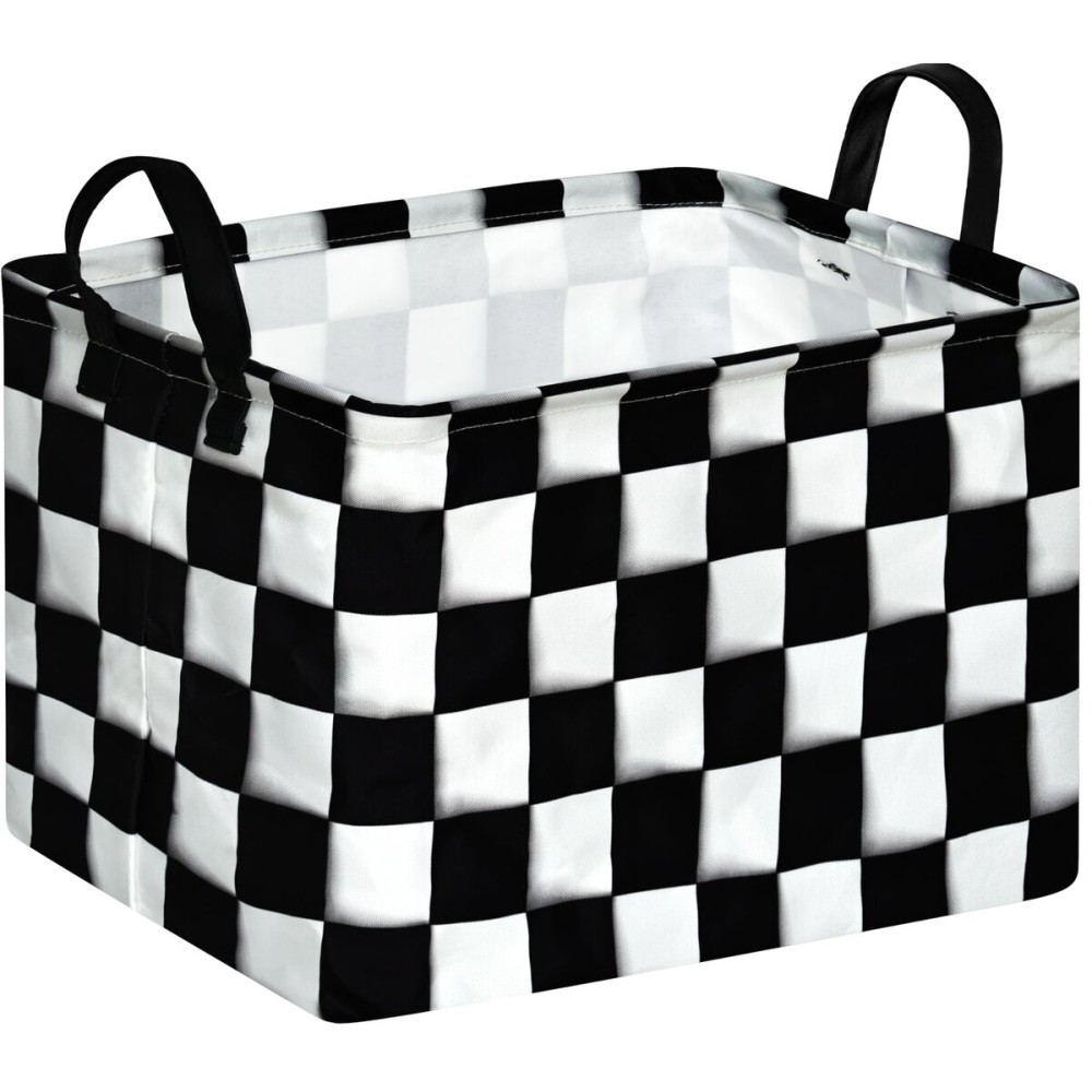 KUNRO Rectang Checkered Flag Storage Basket Gift Shelf Basket Storage Bin, Nursery Basket Organizer Box for With Handles for Room Deco