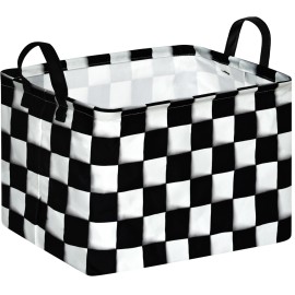 KUNRO Rectang Checkered Flag Storage Basket Gift Shelf Basket Storage Bin, Nursery Basket Organizer Box for With Handles for Room Deco