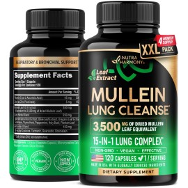 Mullein Leaf Extract for Lung Detox - Marshmallow Root | Echinacea | Oregano | Quercetin | NAC - 15-in-1 Lung Support & Cleanse for Smokers Supplement - Made in USA - As Drops, Tincture - 120 Capsules