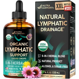 USDA Organic Lymphatic Drainage Supplement - Echinacea | Elderberry | Dandelion | Rosehip | Cleavers | Calendula | Burdock - Made in USA - Lymph System Drops - Immune Support, Cleanse & Detox, 4 fl oz