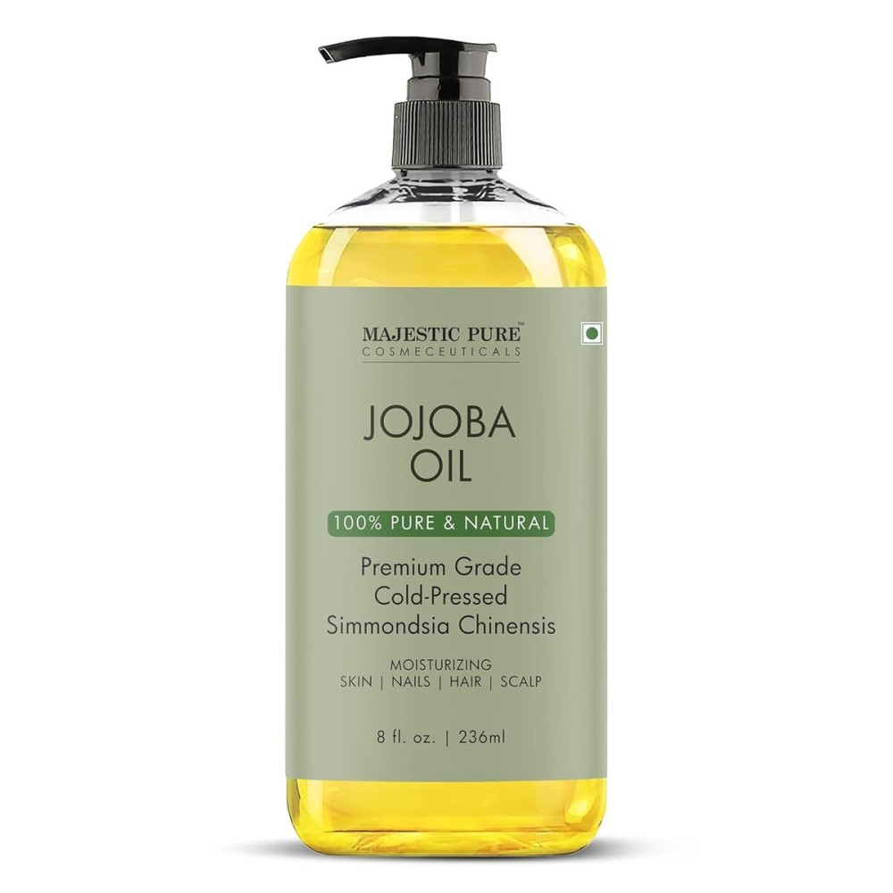 Majestic Pure Jojoba Oil - 100% Pure & Natural - Premium Grade, Cold-Pressed, Hexane-Free Carrier Oil for Skin, Hair and Body - Moisturizing Skin, Hair and Scalp - 8 Fl Oz