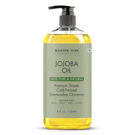 Majestic Pure Jojoba Oil - 100% Pure & Natural - Premium Grade, Cold-Pressed, Hexane-Free Carrier Oil for Skin, Hair and Body - Moisturizing Skin, Hair and Scalp - 8 Fl Oz