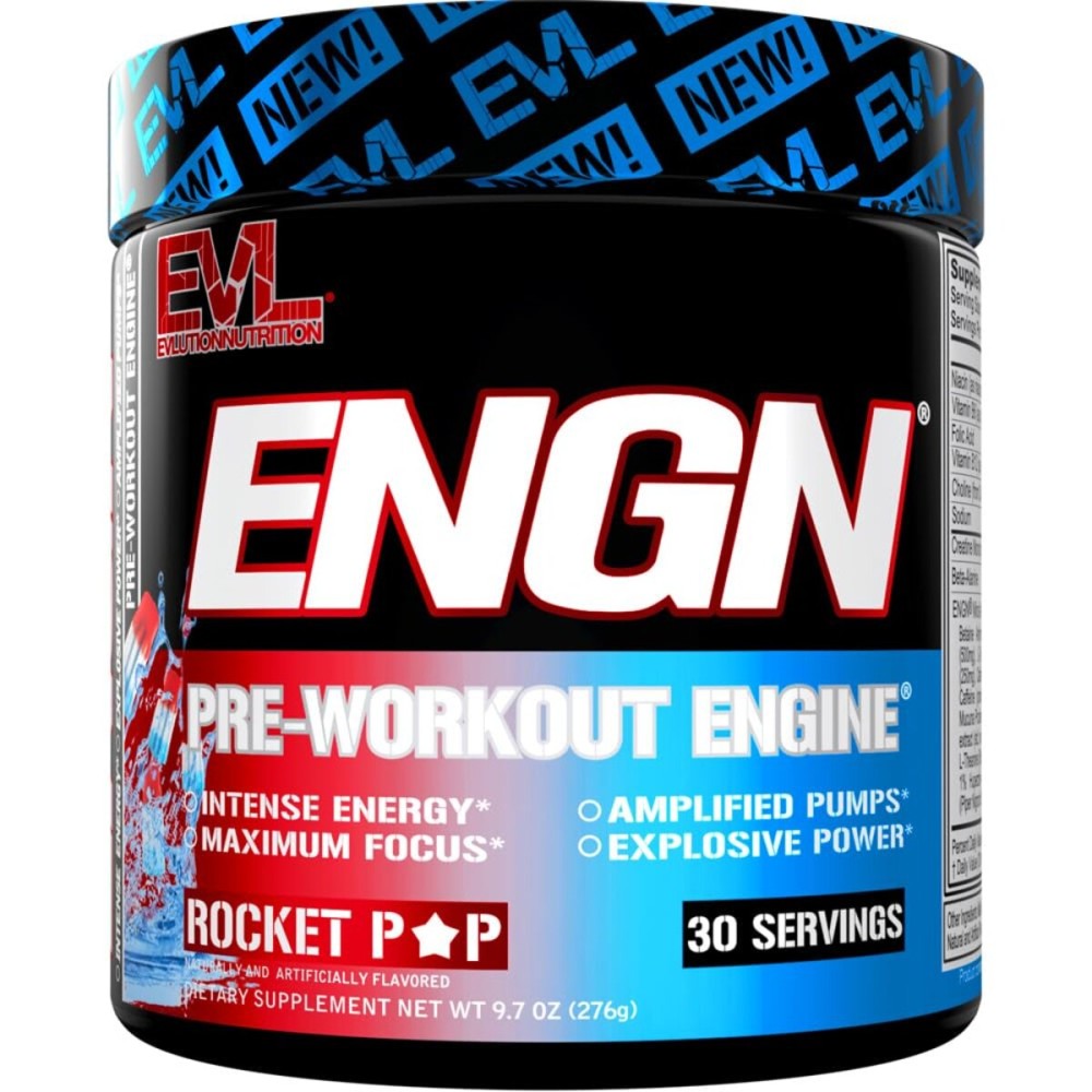 EVL Intense Pre Workout with Creatine - ENGN Energizing Pre Workout for Men Powder Drink for Lasting Energy Focus and Recovery - with Beta Alanine Caffeine and L Theanine - Rocket Pop