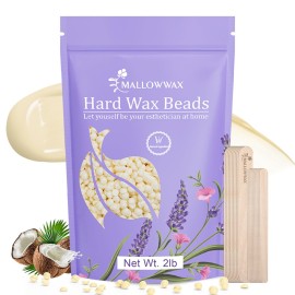Mallowwax Hard Wax Beads, 2LB Coconut Cream Wax for Sensitive Skin, Gentle Hair Removal for Face, Bikini, Legs & Brazilian, No Strips Needed & Easy to Use at Home