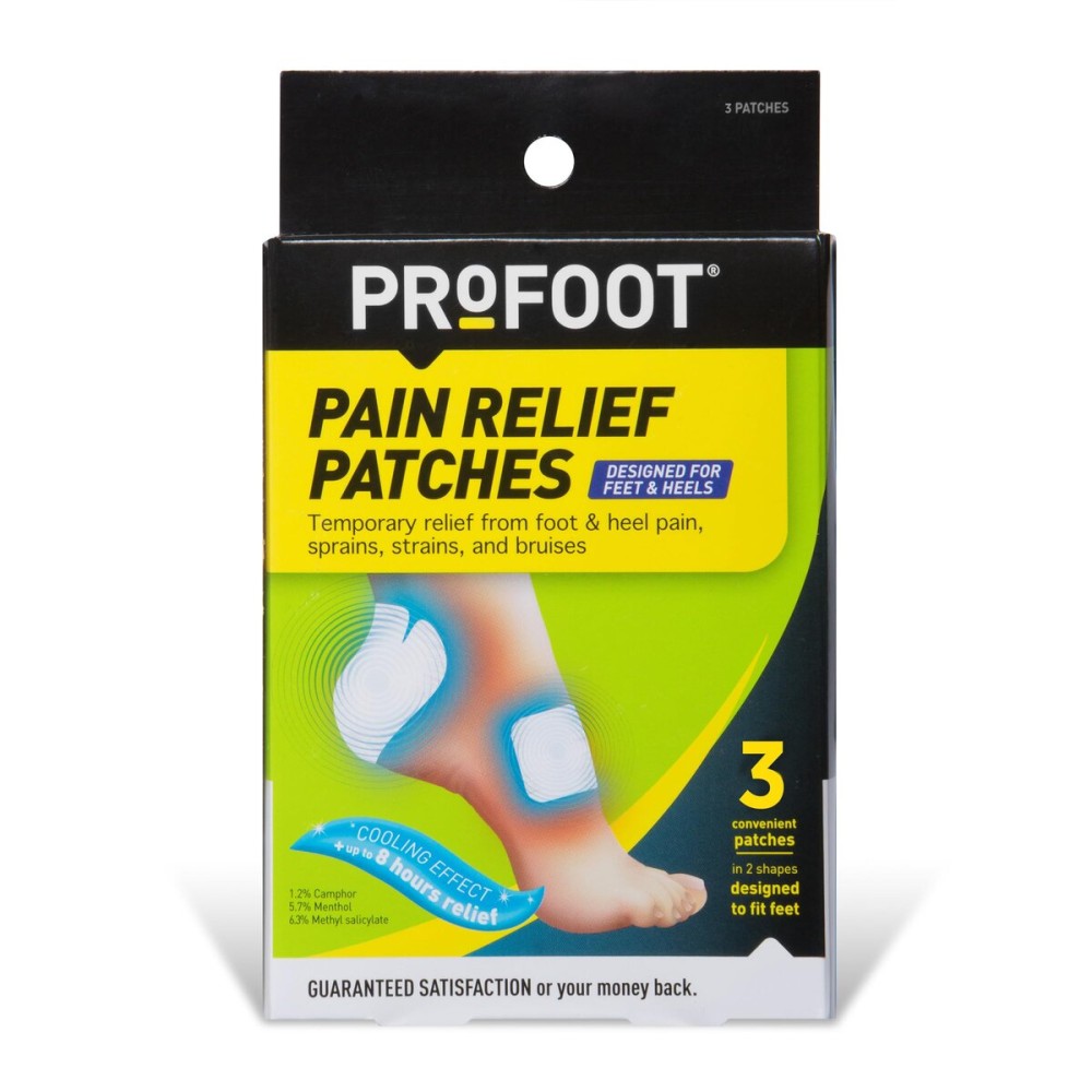 PROFOOT Pain Relief Patches for Foot & Heel Pain - 3 Count - Up to 8 Hours Relief from Sprains, Strains & Bruises