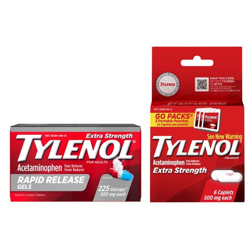 Tylenol Extra Strength Bundle, Each with 500 mg Acetaminophen Pain Reliever & Fever Reducer, Rapid Release Gels, 225 ct, & Extra Strength Caplets for On-The-Go, Travel Size, 6 ct, 2 Items
