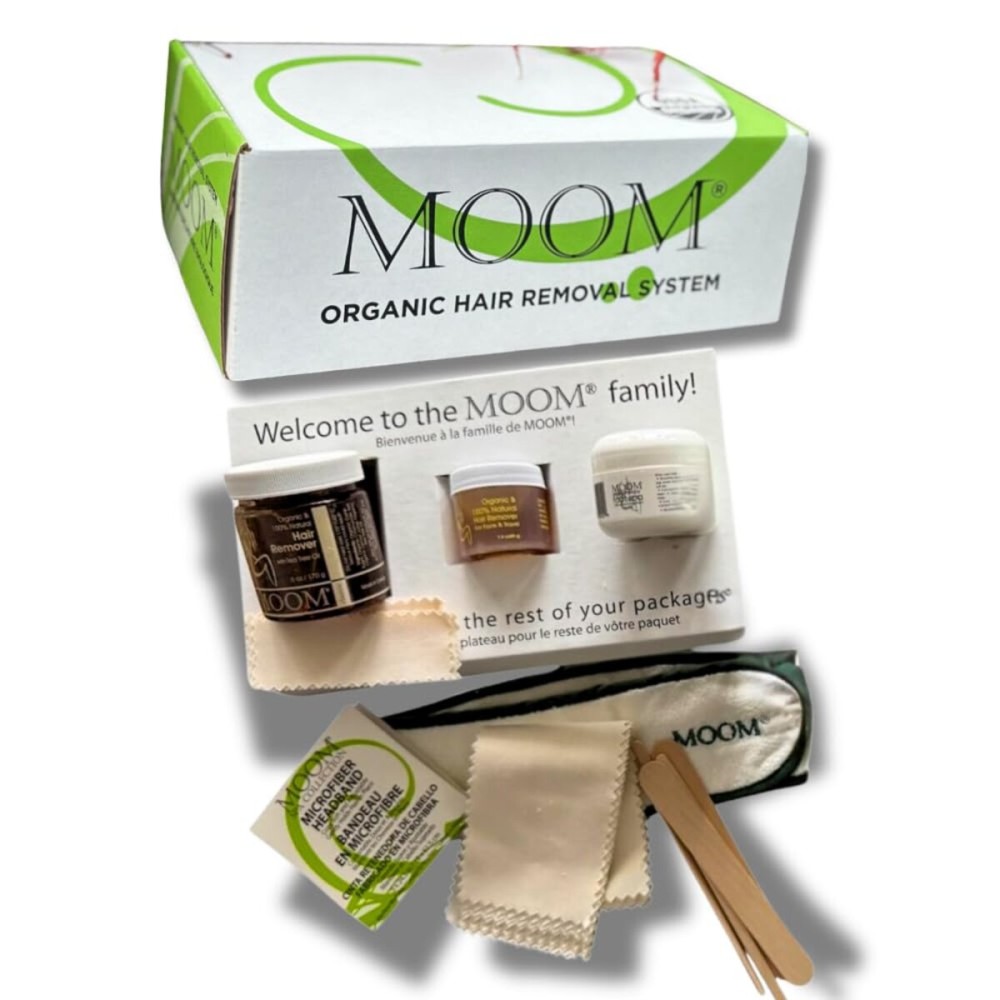 MOOM Organic Waxing Kit Gift Box for Women - Sugar Wax Hair Removal for Face, Bikini & Underarms - Travel Wax, Foot Spa Cream & Tools - Ideal for traveling & gifting