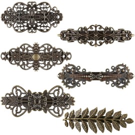 Geyoga 6 Pieces Vintage Hair Barrettes for Women Retro Flower French Pearl Crystal Rhinestones Clips Hair Pins for Women Styling Accessories(Classic Style)