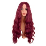 MapofBeauty 28 Inch/70 cm Long Wavy Middle Part with No Bangs Synthetic Fiber Curly Fashion Women Party Cosplay Wig (Blood Red)
