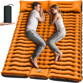 Yuzonc Double Camping Sleeping Pad, Self-Inflating 4 Ultra-Thick Foot-Press Design - Lightweight 2-Person Outdoor Mat with Pillow for Camping, Hiking, Backpacking, Travel - Orange