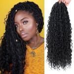 8Packs Goddess Locs Crochet Hair 18Inch Crochet Locs,Boho Faux Loc With Curly Ends River Hippie Bohemian Loc Crochet Hair for Black Women(1B, 18inch(Pack of 8))