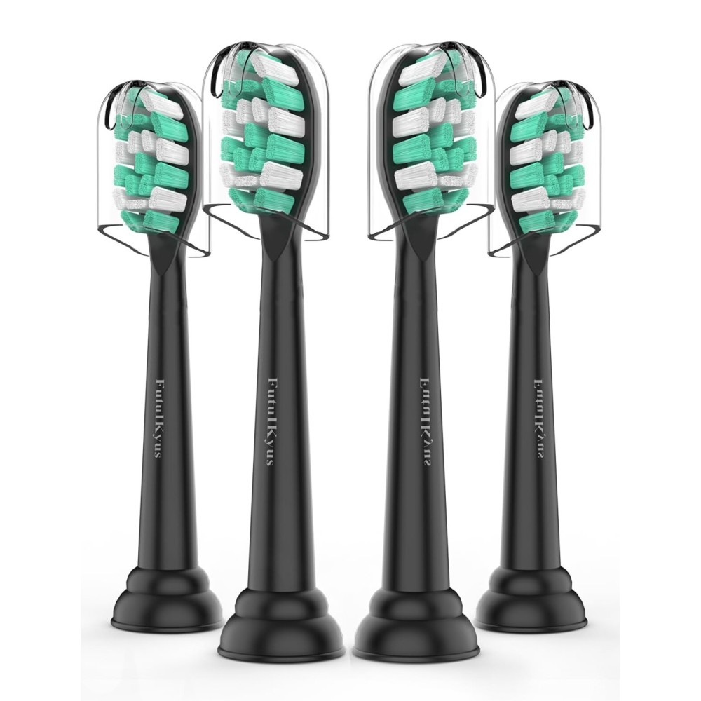 Toothbrush Replacement Heads for Philips Sonicare 4100 5100 Simply Clean Plaque Control Gum Health 1 2 Series Snap on Electric Brush Head, 4 Pack, Black