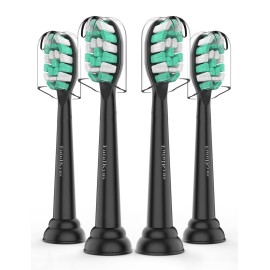 Toothbrush Replacement Heads for Philips Sonicare 4100 5100 Simply Clean Plaque Control Gum Health 1 2 Series Snap on Electric Brush Head, 4 Pack, Black
