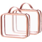 MODENGKONGJIAN TSA Approved Clear Toiletry Bag, 2 Pack Clear Quart Size Travel Makeup Cosmetic Bags with Handle Large Opening, Carry on Airport Airline Compliant Bag for Women Men (Gold)