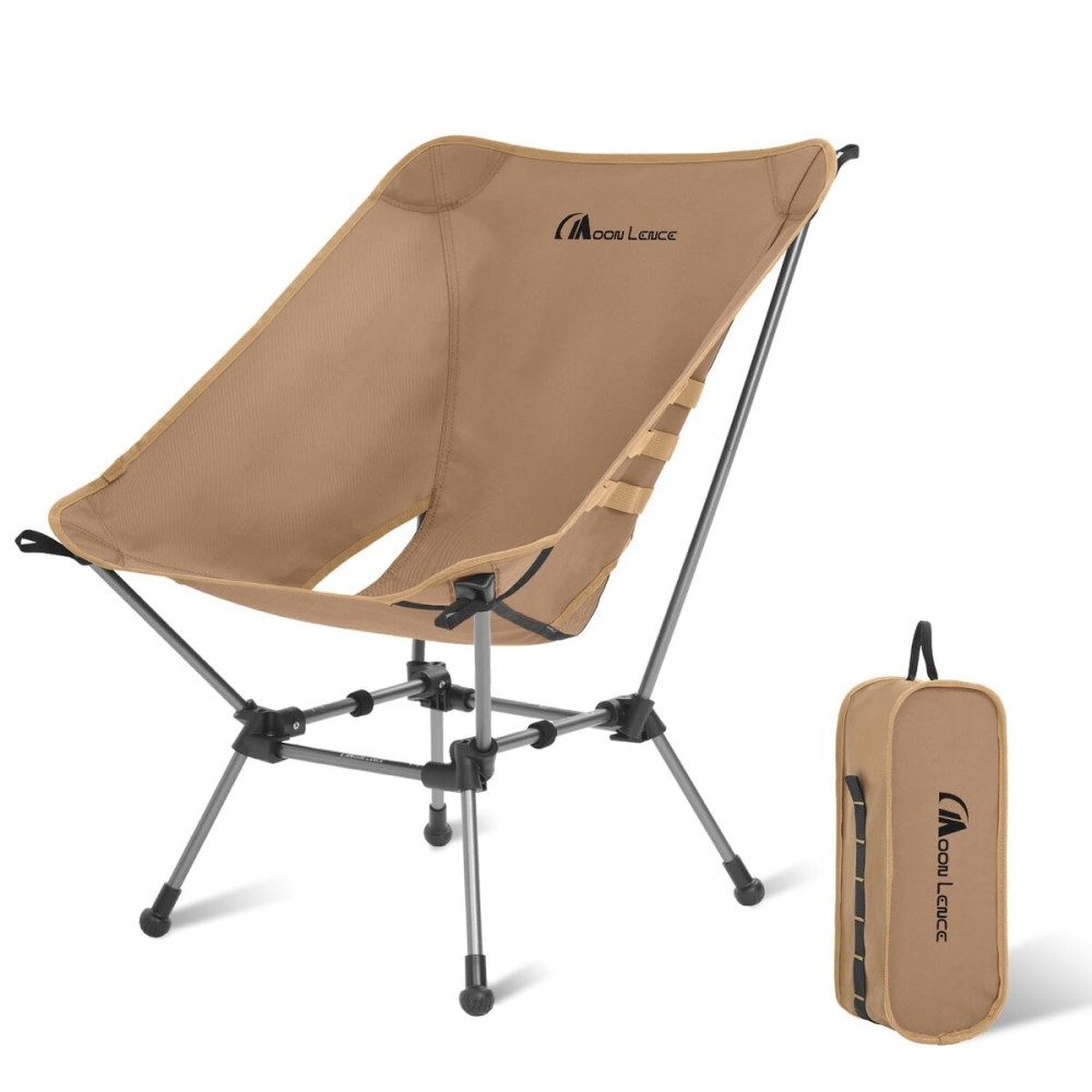 MOON LENCE Portable Camping Chair Plus, Upgraded Comfort & Size, Compact and Lightweight Still, Folding Chair for Backpacking & Hiking, 330Lbs Capacity (Khaki)