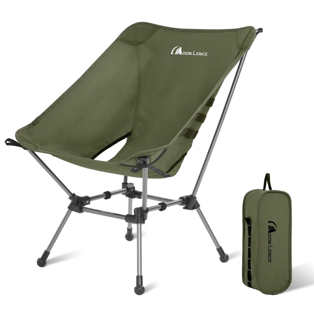 MOON LENCE Portable Camping Chair Plus, Upgraded Comfort & Size, Compact and Lightweight Still, Folding Chair for Backpacking & Hiking, 330Lbs Capacity (Green)