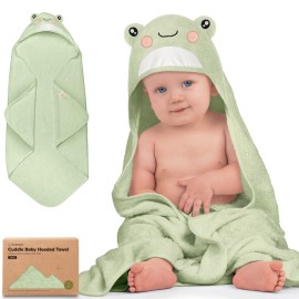 KeaBabies Hooded Baby Towel for Newborn - Viscose Derived from Bamboo Large Baby Bath Towels with Hood for Boys, Girls, Toddler, Extra Absorbent & Soft Newborn Bath Essentials (Frog, Petite)