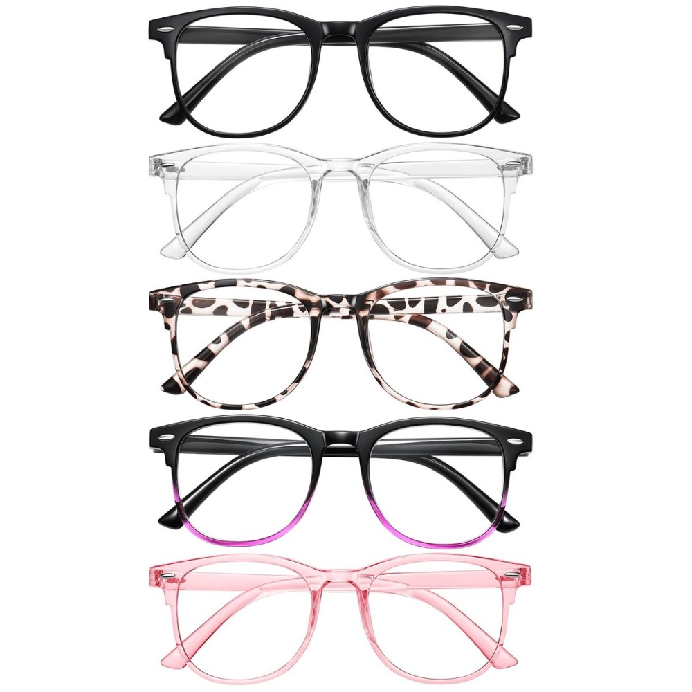 ZEHEXA Reading Glasses for Women Men Lightweight Blue Light Blocking Readers Fashion Computer Eye Glasses Frames - 5 Pack Anti Glare UV Cheaters 1.75