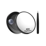Macaki 40X Magnifying Mirror with Suction Cups and Tweezers Set, 3.5 inches Magnified Makeup Mirror, Black, 1PC