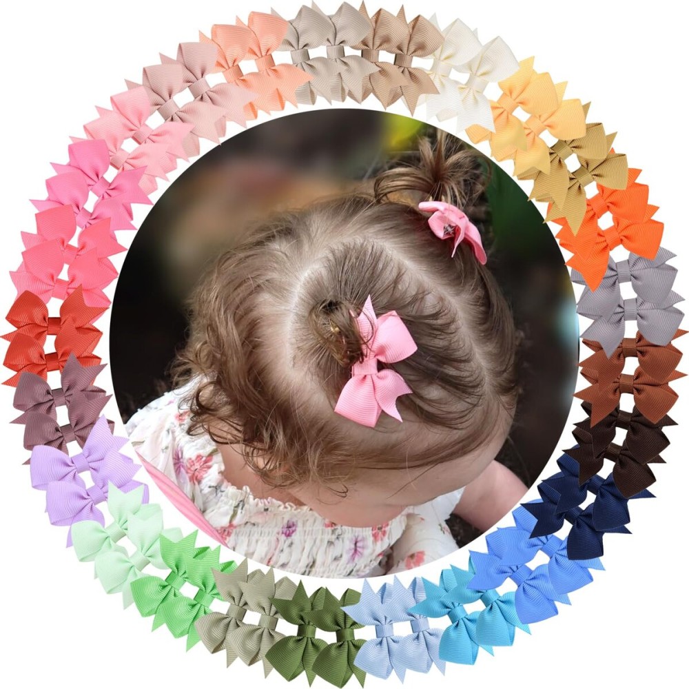 Baby Hair Clips for Girls 50PCS - 2 Girls Fully Lined Bows Hair Pins Tiny Hair Bows Alligator Clips for Baby Girls Infants Toddlers in Pairs
