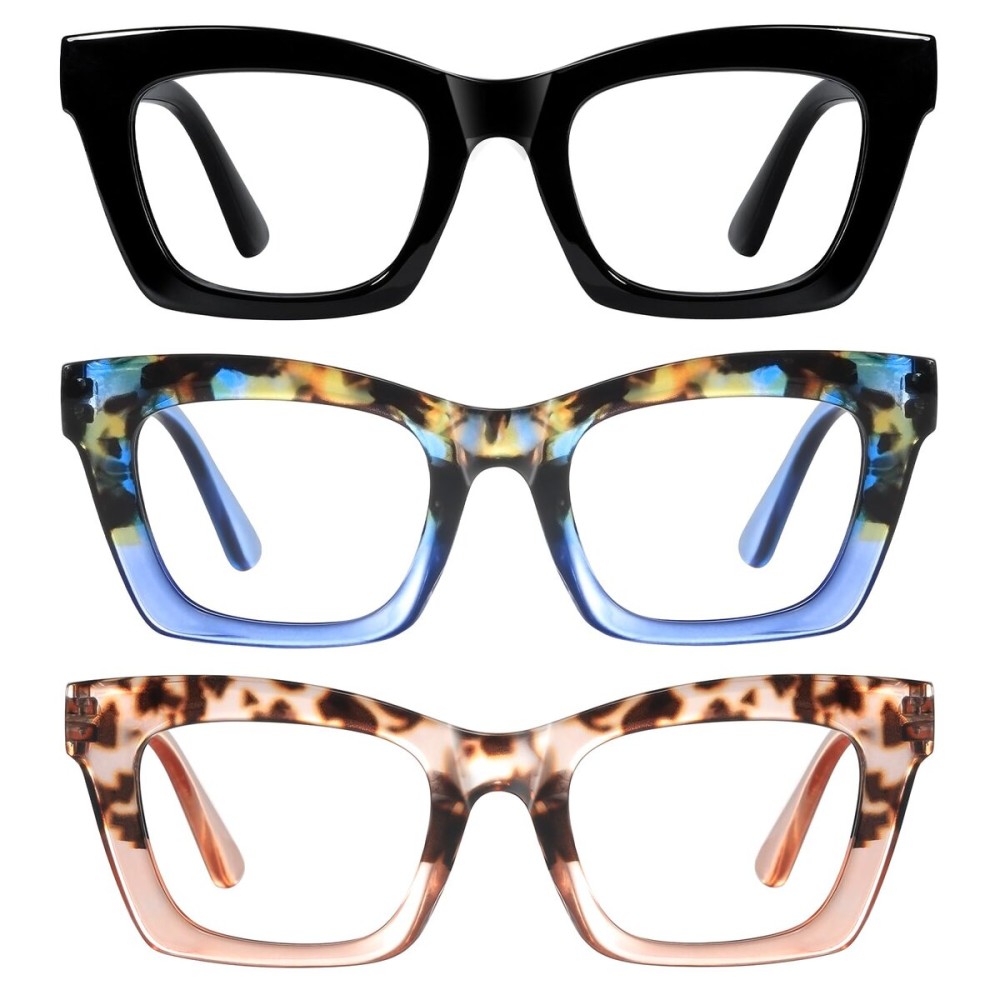 resjok Oprah Reading Glasses for Women-3Pack Blue Light Blocking Computer Readers with Spring Hinge Fashion Eyeglasses(Mix1, 0.0x)
